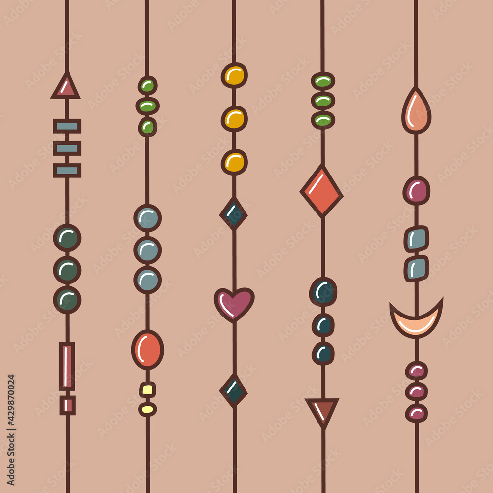 Vector doodle illustration in boho style. lines with beads. Vector doodle illustration in boho style. lines with beads.