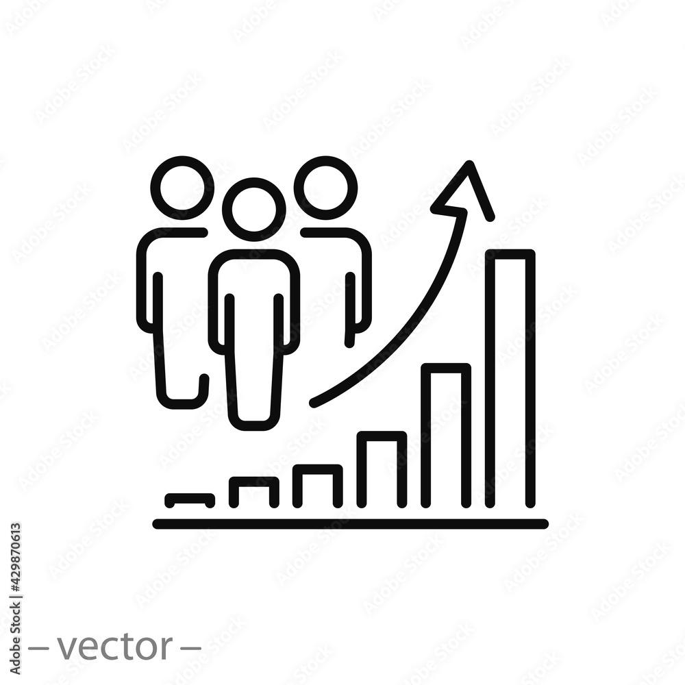 population growth icon, increase social development, global demography, people evolution chart, thin line symbol on white background - editable stroke vector eps10 population growth icon, increase social development, global demography, people evolution chart, thin line symbol on white background - editable stroke vector eps10