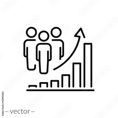 population growth icon, increase social development, global demography, people evolution chart, thin line symbol on white background - editable stroke vector eps10