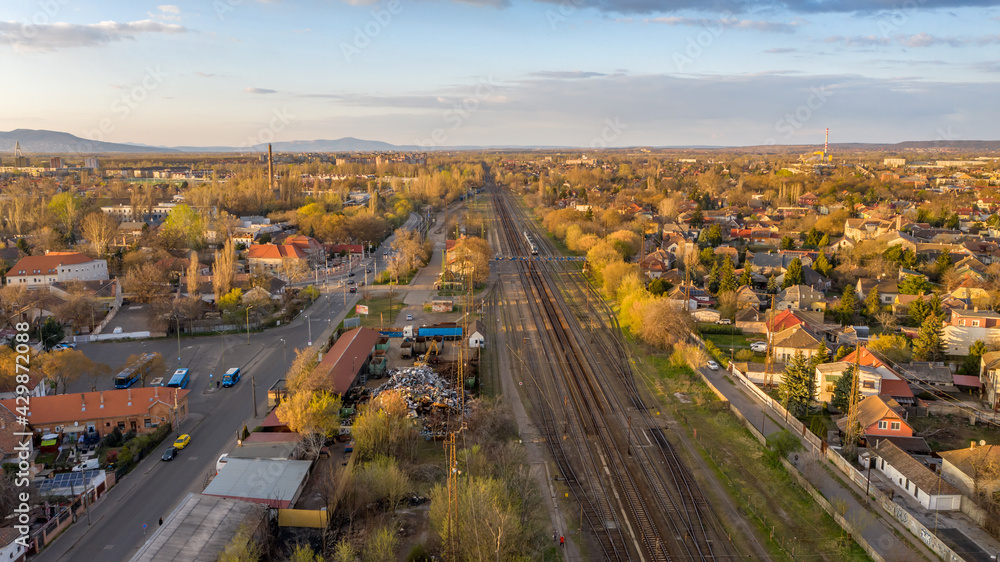 Hungary - Budapest Railways at the 15. district from drone view