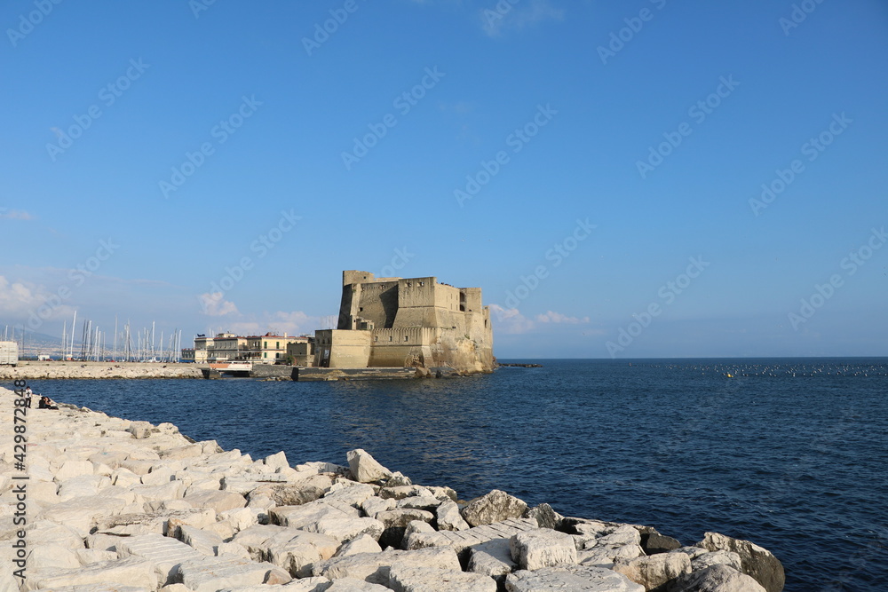 View to Castel dell’Ovo in Naples on the Gulf of Naples, Italy