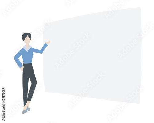 プレゼンテーションする女性の全身イラスト　Full-body illustration of a woman giving a presentation © necomammma