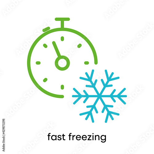 Fast freezing icon. It is the clock and dot point icon. This symbol is the symbol for the freezing point of water. Colorful snowflake icon. Editable Stroke. Logo, web and app.