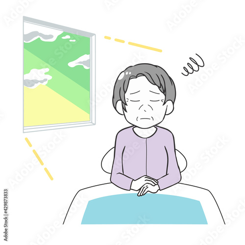 目覚めが悪い　朝日　高齢女性