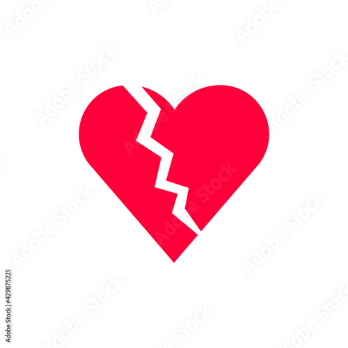 Red heartbreak broken heart or divorce flat vector icon for apps and websites