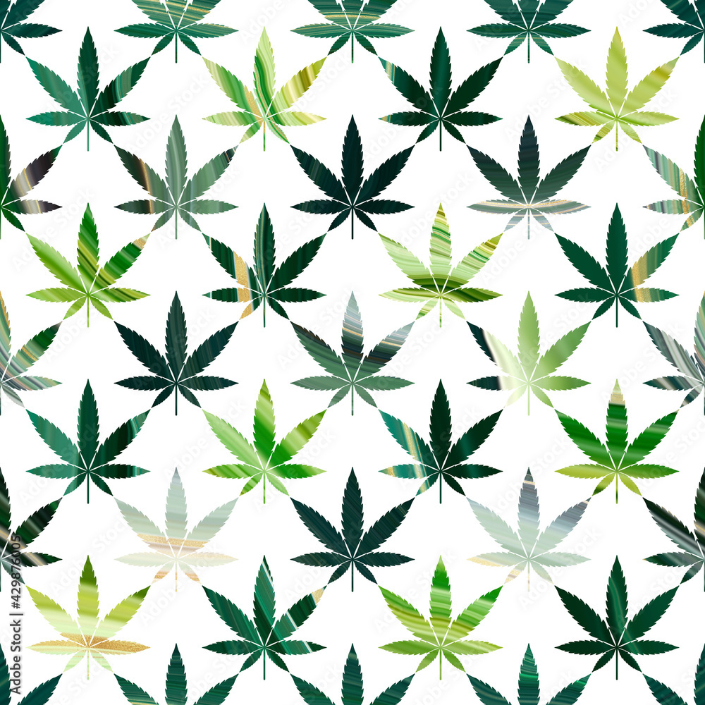 Marijuana Seamless Pattern - Green marijuana leaves repeating pattern design