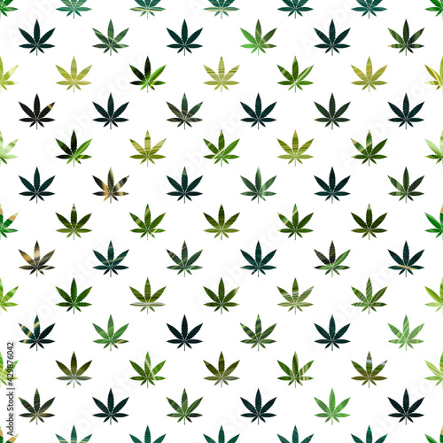 Marijuana Seamless Pattern - Green marijuana leaves repeating pattern design © Mai