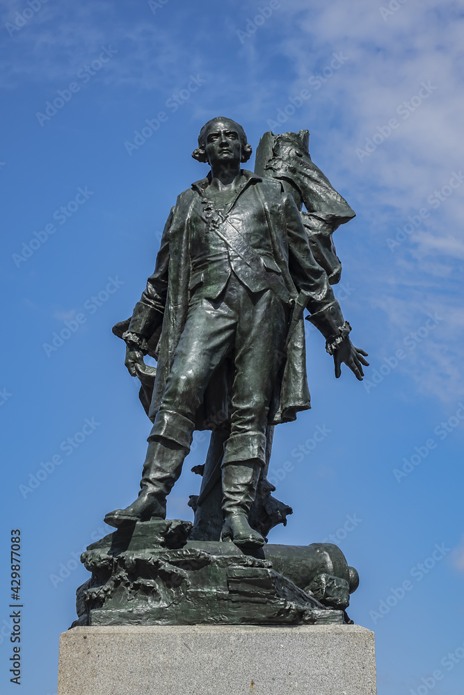 Vauquelin bronze statue (Monument a Jean Vauquelin) at Vauquelin Square in Montreal Old Port. Montreal, Quebec, Canada. Vauquelin bronze statue (Monument a Jean Vauquelin) at Vauquelin Square in Montreal Old Port. Montreal, Quebec, Canada.