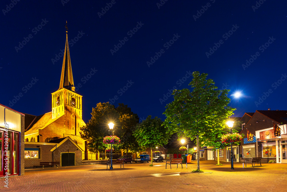 Village square in Zoeterwoude-dorp during dusk. A small town in the Netherlands Village square in Zoeterwoude-dorp during dusk. A small town in the Netherlands