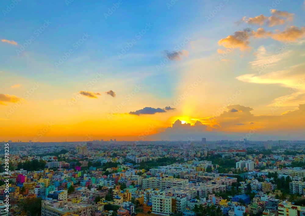 sunset over the city in Bengaluru.