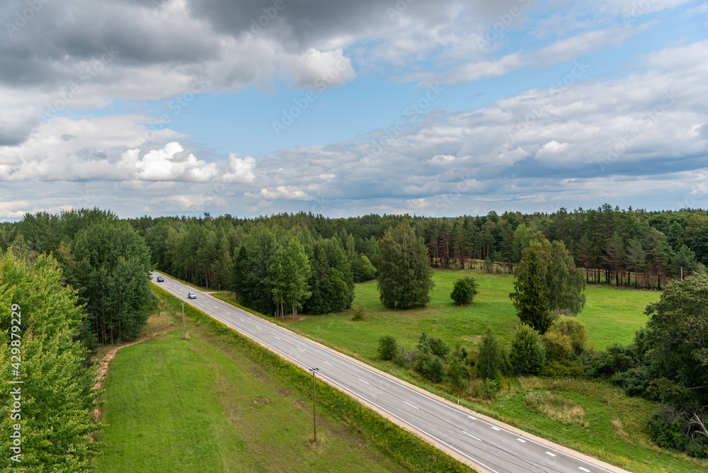 View to the road on countryside from the observation tower