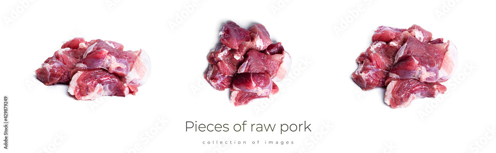 Pieces of raw pork isolated on a white background.