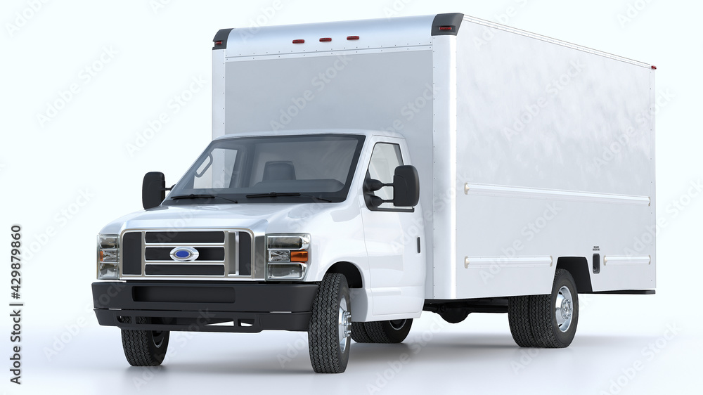 Commercial land vehicle on isolated background. View front. Delivery and shipping concept. 3d render.