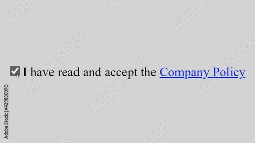 Mouse Cursor Slides Over And Check Box I have Read and Accept Company Policy on Web Page. Device Screen View of Cursor Select Agreeing With Business Procedure Online. Viewpoint Over The Internet Netwo