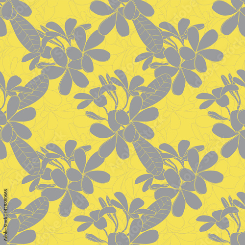 Seamless pattern floral with Frangipani flowers yellow and gray abstract background.Vector illustration hand drawn line art.for fabric textile print design