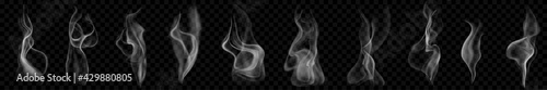 Fotografia Set of several realistic transparent smoke or steam in white and gray colors, for use on dark background