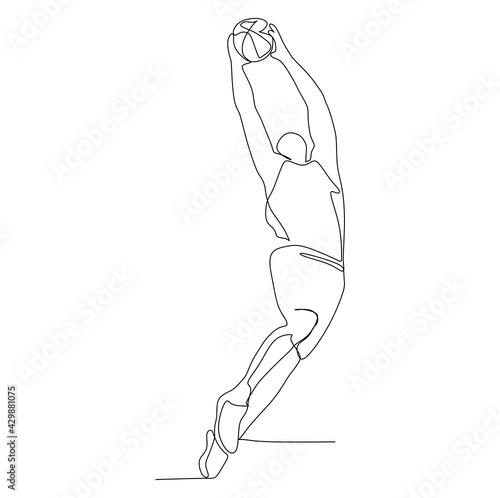 male basketball player jumping and slam dunk to make scores - continuous one line drawing