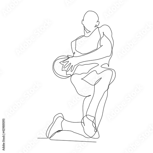 basketball player jump and trying make the score continuous line drawing. One line art of Sport and healthy lifestyle vector illustration