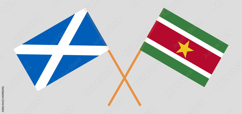 Crossed flags of Scotland and Suriname. Official colors. Correct proportion