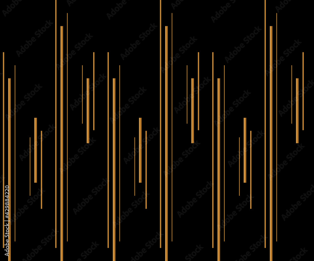 Geometric of vertical stripe pattern. Design regular random gold on black background. Design print for illustration, texture, textile, wallpaper, background. Geometric of vertical stripe pattern. Design regular random gold on black background. Design print for illustration, texture, textile, wallpaper, background.