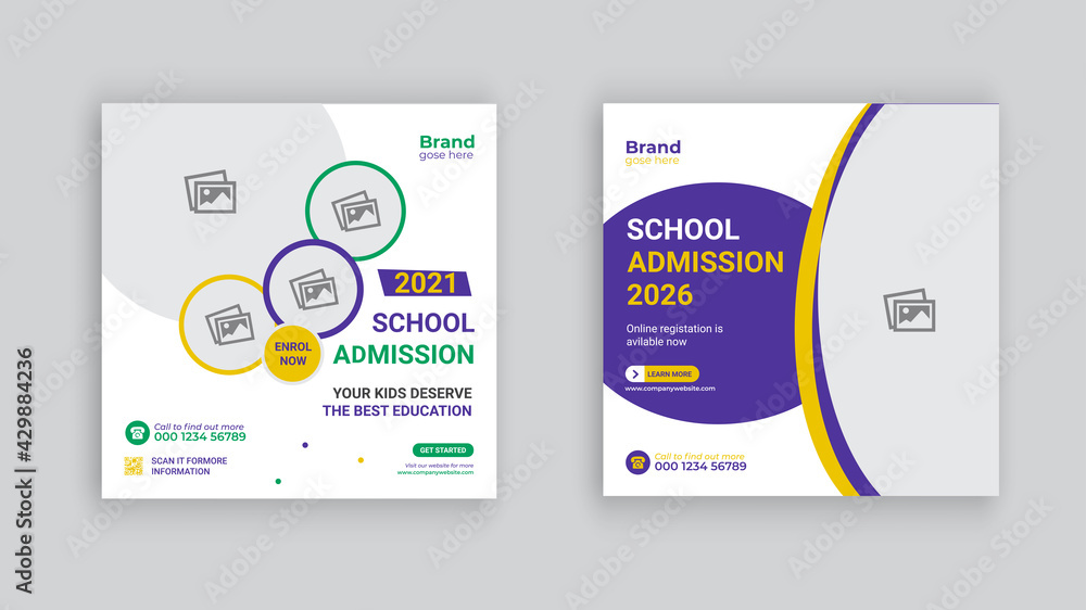 School admission post template. back to school web banner ad design