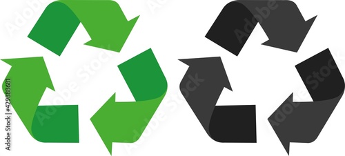Vector illustration of recycling symbol icons in black and green color
