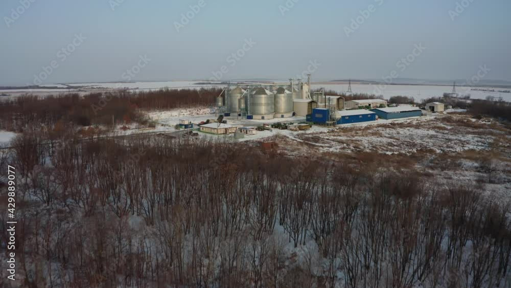 Drone view of the agricultural complex on a winter morning Drone view of the agricultural complex on a winter morning