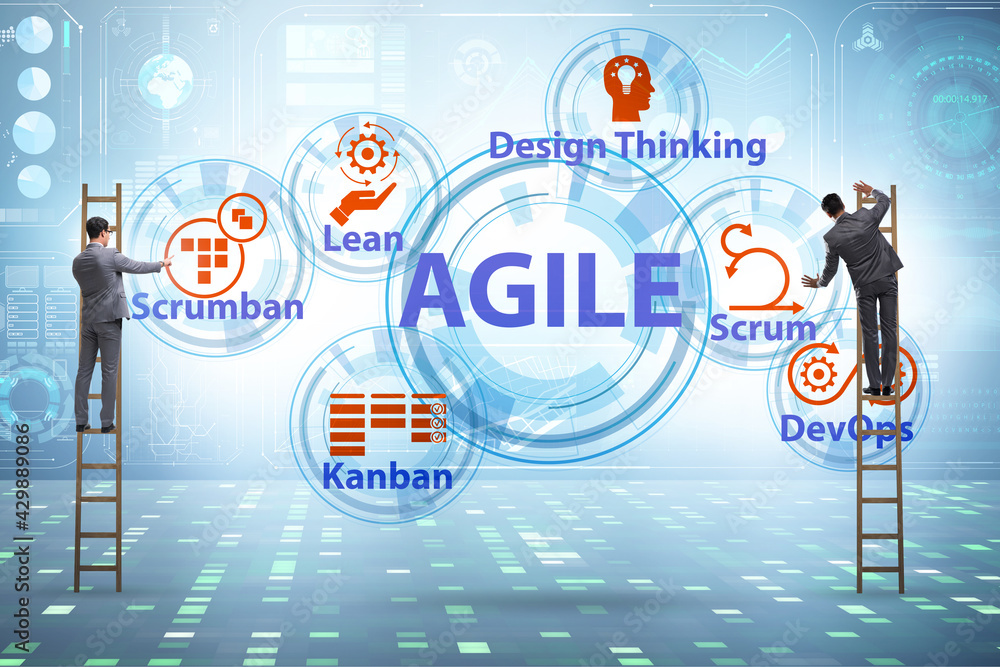 Businessman in various agile methods concept Businessman in various agile methods concept