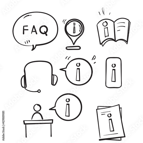 hand drawn Simple Set of Info and Help Desk Related Vector Line Icons isolated