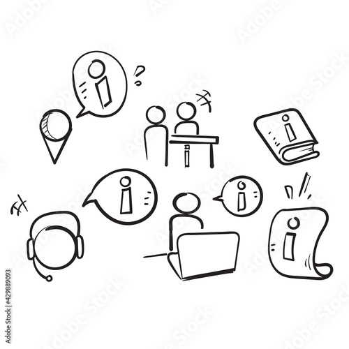 hand drawn Simple Set of Info and Help Desk Related Vector Line Icons isolated