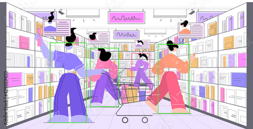 people choosing books in library security camera surveillance cctv system identification facial recognition
