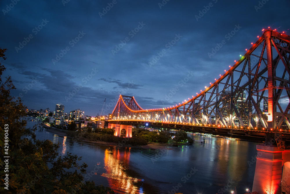 Night view of Story Bridge in Brisbane. High quality photo