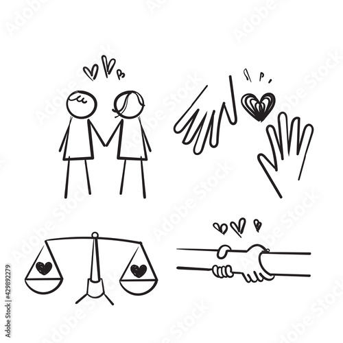 hand drawn doodle Icons Related to Harmony Relationships isolated background