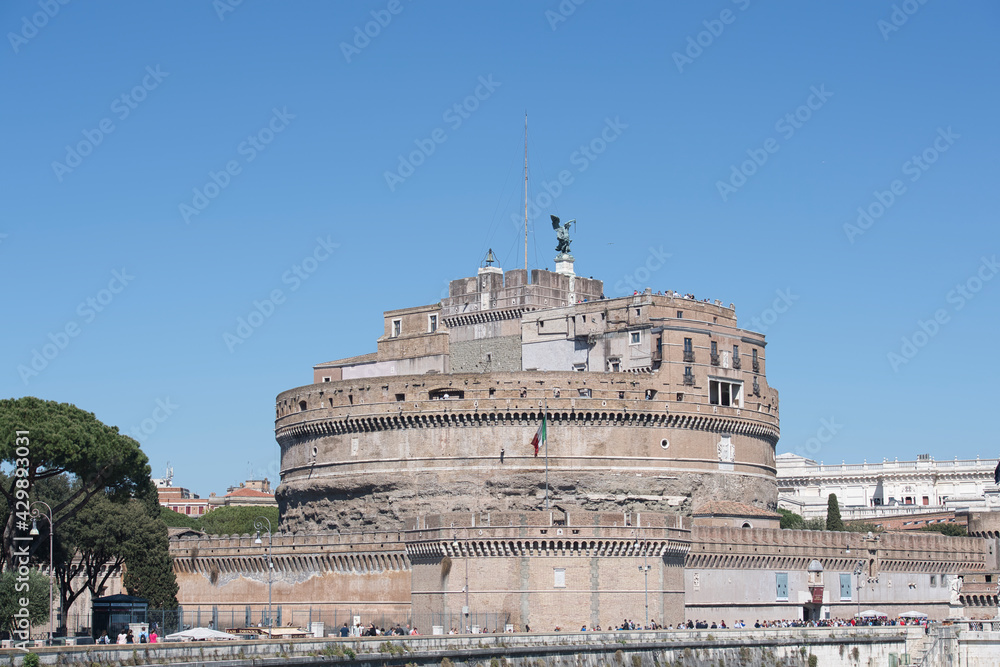 View of city Rome from Castel Sant Angelo, Saint Peters Square in Vatican. High quality photo