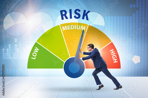 Businessman in risk metering and management concept photo