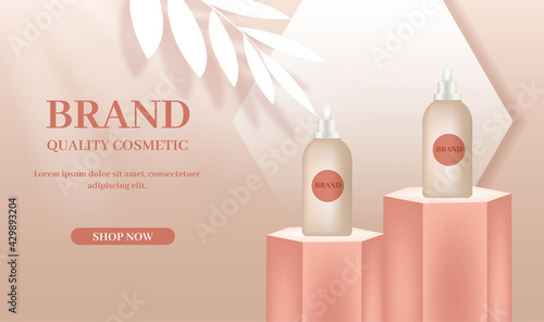 Cosmetic advertisement display with geometric podium