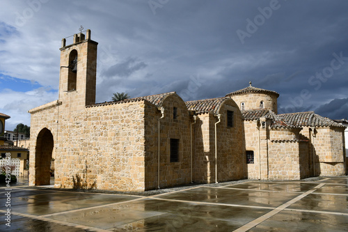 Panagia Chrysaliniotissa, a 15th-century Byzantine church in Nicosia, Cyprus, seen as the sun is coming out after a storm
