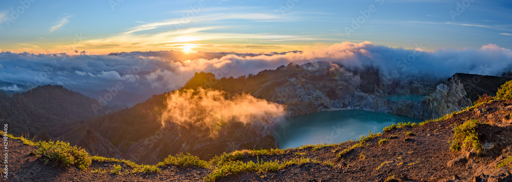 Fototapeta premium Sunrise view of Kelimutu volcano in Flores island, Indonesia
