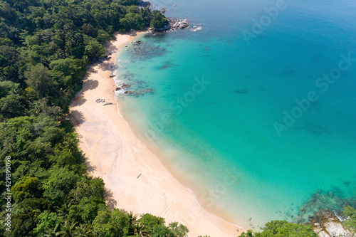 Aerial view of beautiful sunny day Seashore at Laemsing beach in Phuket Thailand Amazing sea landscape High angle view Summer sea