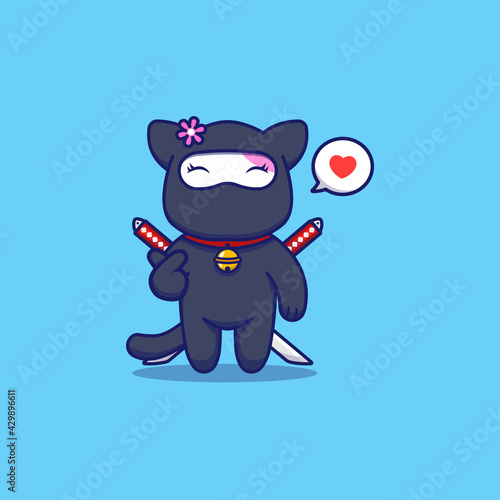 Cute ninja cat posing love hand