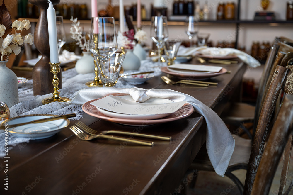 Fototapeta premium Dinner party table setup - wedding