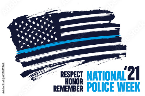 National Police Week banner vector template. Celebrated annual in United States in May. Thin blue line  flag. Officers Memorial Day. Illustration for poster, card, banner. 
