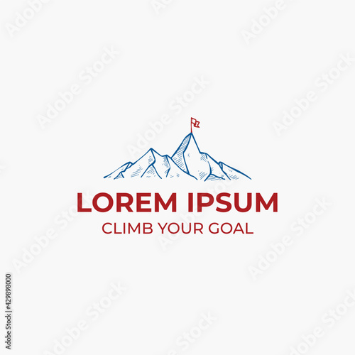 Great mountain range with flag on top logo design