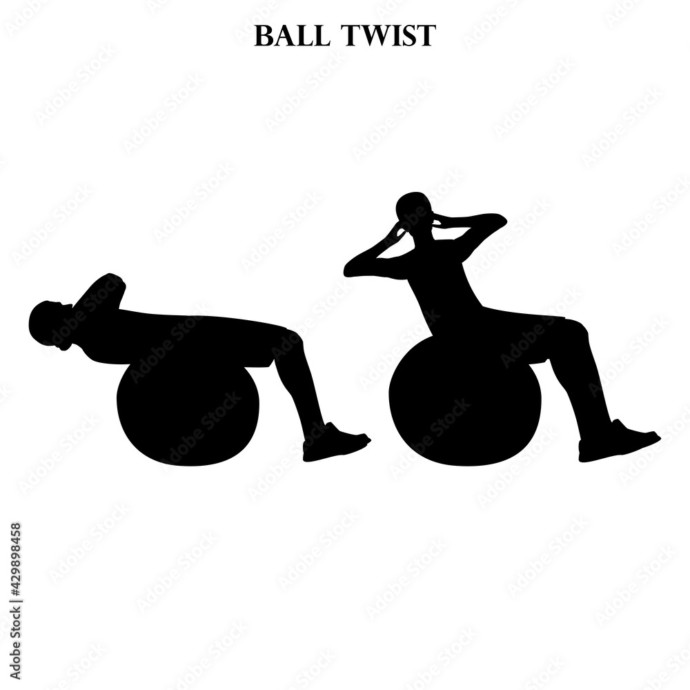 Ball twist exercise strength workout vector illustration silhouette Ball twist exercise strength workout vector illustration silhouette