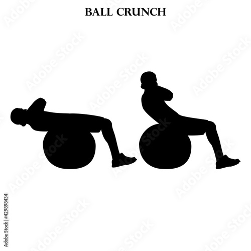 Ball crunch exercise strength workout vector illustration silhouette
