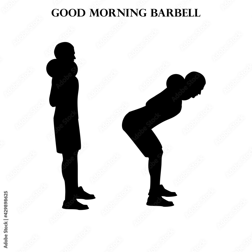 Good morning barbell exercise strength workout vector illustration silhouette