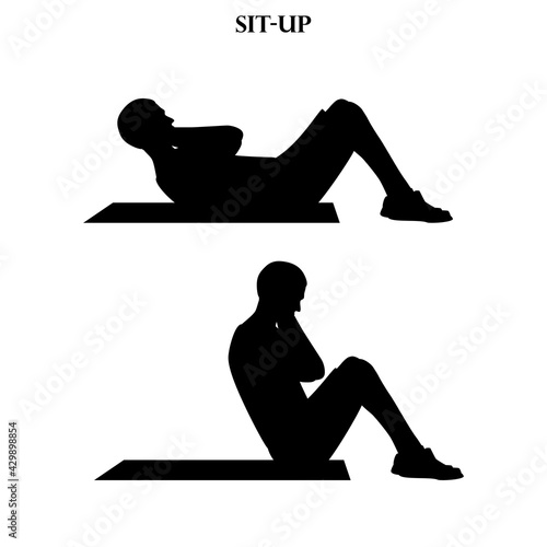 Sit-up exercise strength workout vector illustration silhouette