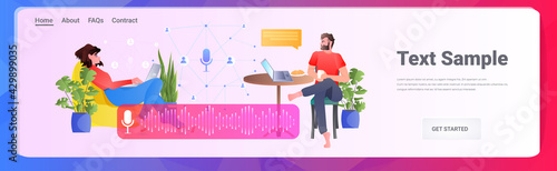 people communicating in instant messengers by voice messages audio chat application online communication