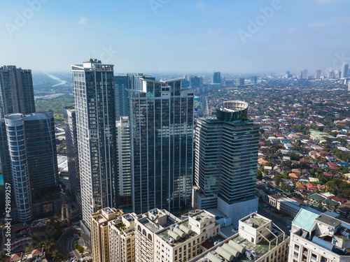 Aerial of Eastwood city skyline and cityscape along C5. Libis, Quezon City, Philippines. photo