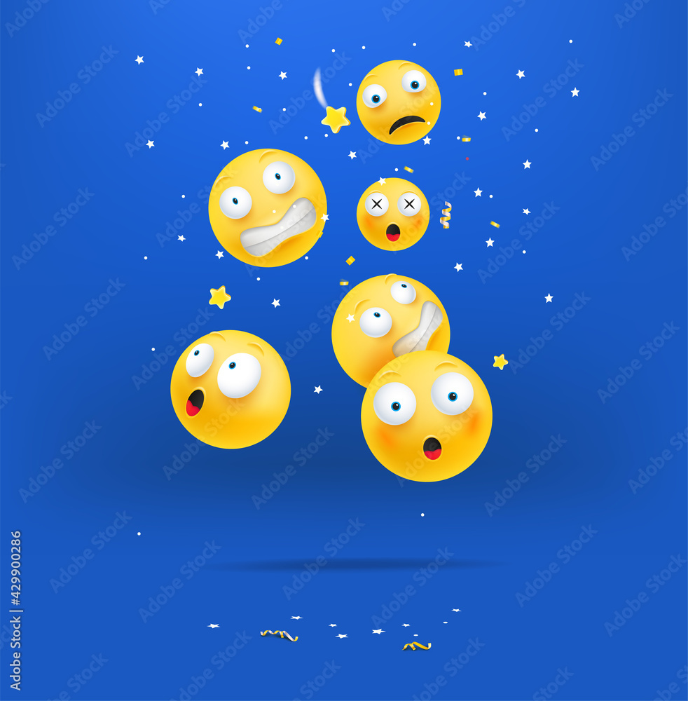 3D emoticons falling down vector illustration 3D emoticons falling down vector illustration